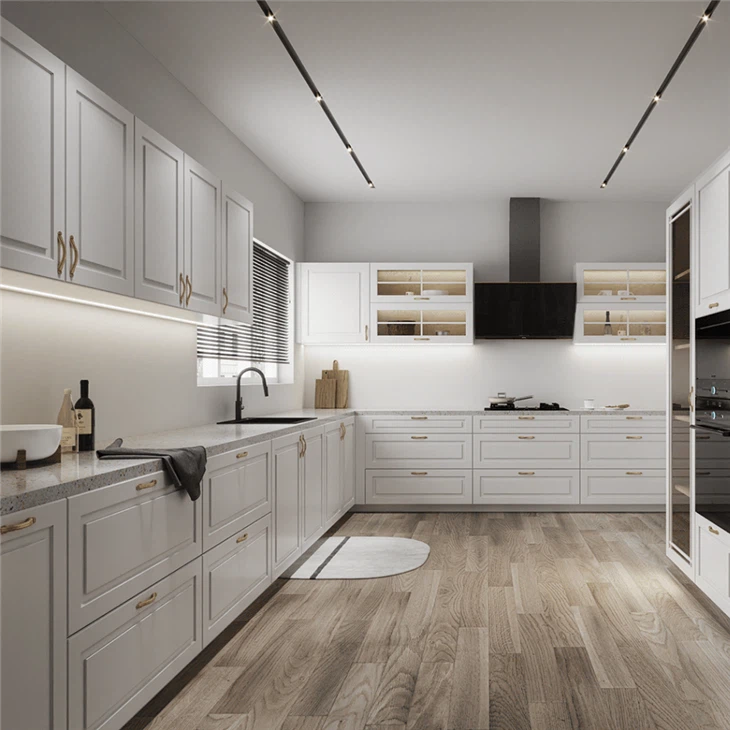 White Wood Grain Kitchen Cabinets